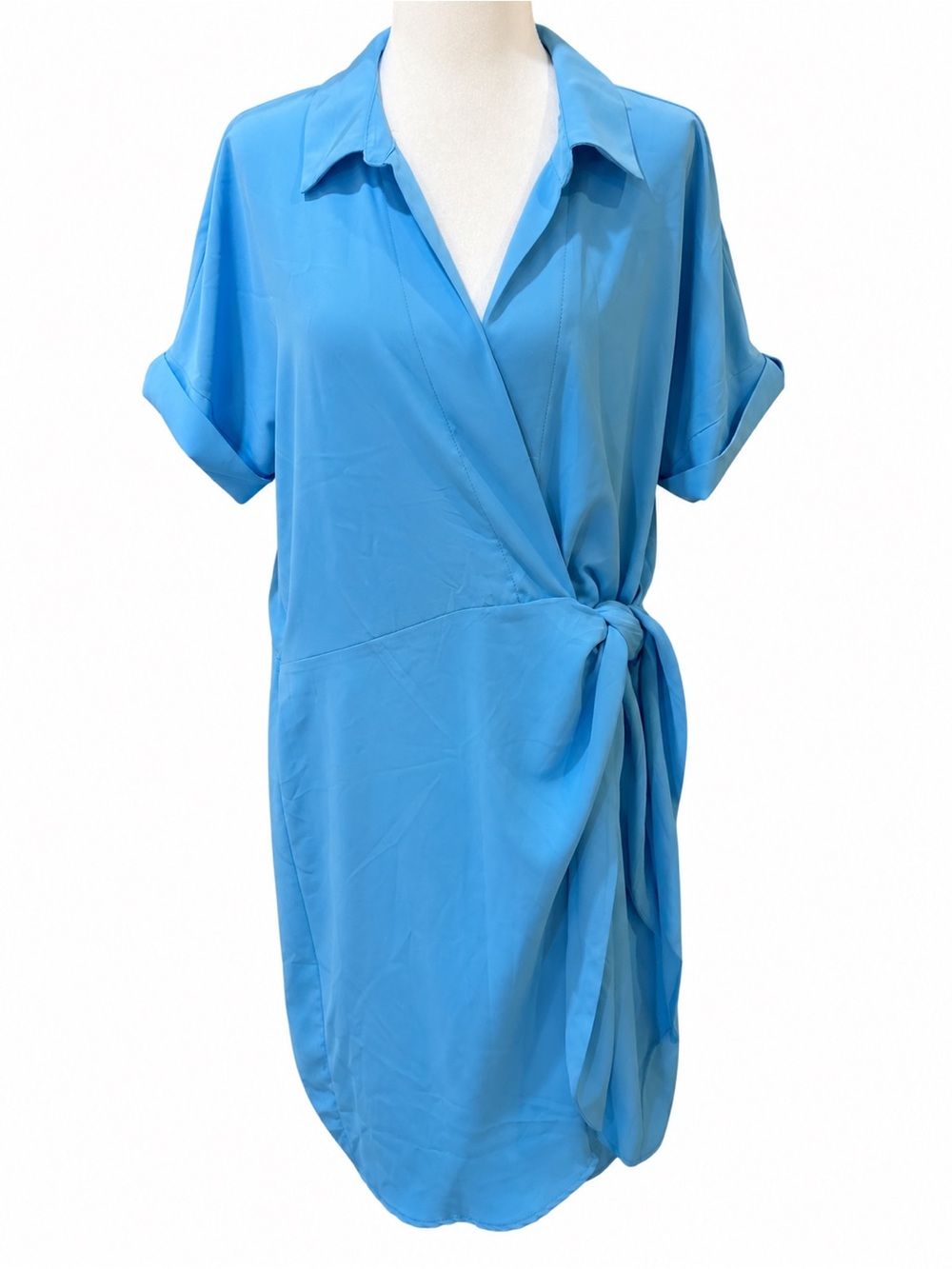 NWT Intempo Sky Blue Wrap Dress XXL Short Sleeve Side Tie Shirt Dress